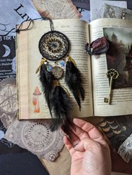Small Black with Gold Dream catcher with Charm ' There is a Little Witch in All of Us' | Car mirror Hanger