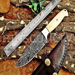 Custom Handmade Damascus Steel Hunting Skinner Knife With Bone Handle. SK-72