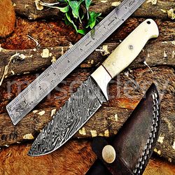Custom Handmade Damascus Steel Hunting Skinner Knife With Bone Handle. SK-73