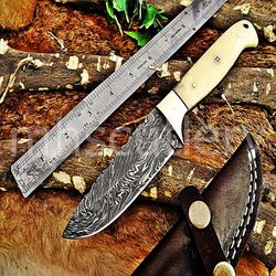 Custom Handmade Damascus Steel Hunting Skinner Knife With Bone Handle. SK-74
