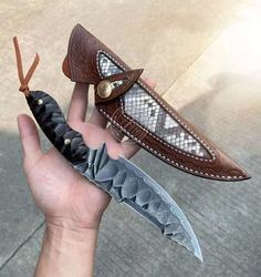 damascus knife, hunting knife with sheath, fixed blade camping knife, bowie knife, hand made knives gifts for men