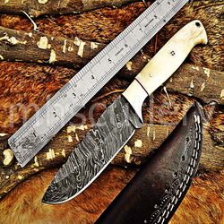 Custom Handmade Damascus Steel Hunting Skinner Knife With Bone Handle. SK-85