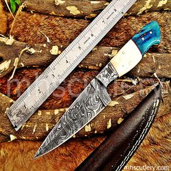 Custom Handmade Damascus Steel Hunting Skinner Knife With Bone & Dollar Sheet Handle. SK-70