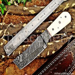 Custom Handmade Damascus Steel Hunting Tanto Skinner Knife With Bone Handle. SK-93