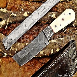Custom Handmade Damascus Steel Hunting Tanto Skinner Knife With Bone Handle. SK-96