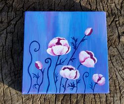 peonies flower painting, mini painting flowers, flower miniature painting, mini canvas with easel, hand painted flower