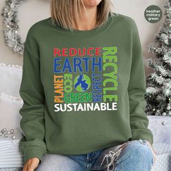 Earth Day Hoodies and Sweaters, Environmental Crewneck Sweatshirt, Planet Long Sleeve TShirt, Climate Change Hooded, Awa