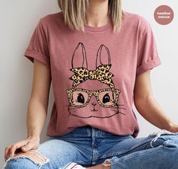 Easter Bunny Shirt, Easter Shirt Women, Leopard Print Tees, Rabbit Crewneck Sweatshirt, Kids Easter Shirts, Bunny Graphi