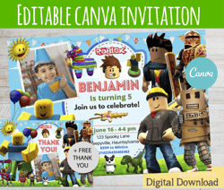 editable canva photo roblox birthday invitation