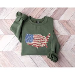 Flower USA Sweatshirt, Floral USA Map Tee, 4th of July Shirt, 4th of July Gift, Independence Day, Funny 4th of July, God