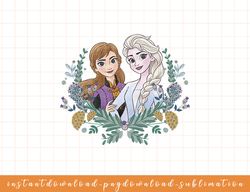 Disney Frozen Anna & Elsa Sisters Floral Portrait png, sublimate, digital download