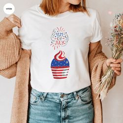 Patriotic TShirt, Cute Cupcake Graphic Tees, July 4th Gifts, Independence Day, Liberty Outfit, American Flag Toddler T-S