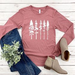 Pine Tree Long Sleeve Shirt, Pine Tree Long Sleeve Shirt, Hiking Long Sleeve Shirt, Camping Long Sleeve Shirt, Outdoors