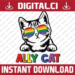 Ally Cat LGBT Gay Rainbow Pride Flag Png, Ally Cat LGBT Gay Rainbow Pride Flag Png, Ally Cat LGBT Glasses, Digital Downl