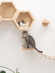 Cat Hexagon Shelves, Cat Wall House Post, Minimalist Honeycomb Cat Furniture, Cat Play, New Cat Owner Gift, Wall Mount