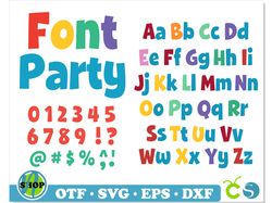 word party font otf, party font svg, birthday font svg, party birthday svg, party letters, baby letters svg, child font