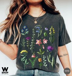 Botanical Shirt, Vintage Floral T-shirt, Flower Tee, Vintage Botanical, Wildflower Botanical Print, Oversized Shirt, Gra