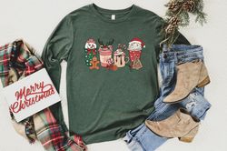 Christmas Gingerbread Coffee Shirt, Christmas Long Sleeve Tee, Coffee Lover gift, Latte drink Crewneck, women Xmas Holid