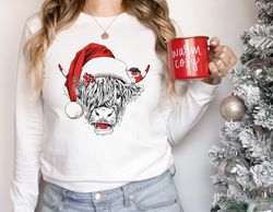 Cow Christmas Sweatshirt, Merry Christmas Heifers Tee, Christmas Cow Shirt, Highland Farm Long Sleeve Shirt, Farmer Cow