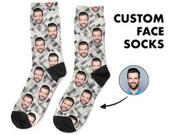 Custom Face Socks, Custom Photo Socks, Face on Socks, Personalized, 80's Geometric Picture Socks, Funny Gift For Her, Hi