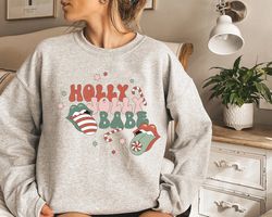 Holly Jolly Babe Sweatshirt, Retro Christmas Sweatshirt, Womens Christmas Crewneck, Cute Vintage Christmas Sweaters, Chr