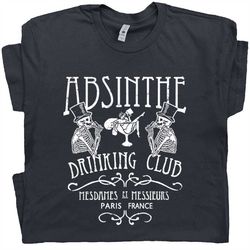 Absinthe T Shirt Paris France Famous Bar T Shirt Cool Vintage Graphic Tee Skeleton Drinking Fairy Alcohol Moonshine Retr