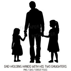 Dad holding hands with his two daughters SVG | Father's Day PNG, BlackSilhouette, Cricut Files, Girl Clip Art Sisters