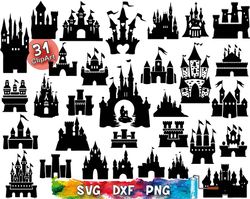 disney castle silhouette svg, cinderella castle svg, magic castle svg, png