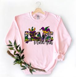 Love Mardi Gras Sweatshirt, Nola Shirt,Fat Tuesday Shirt,Flower de luce Shirt,Louisiana Shirt,Saints New Orleans Shirt,M