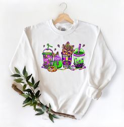 Mardi Gras Coffee Cups Sweatshirt, Nola Shirt,Fat Tuesday Shirt,Flower de luce Shirt,Louisiana Shirt,Saints New Orleans