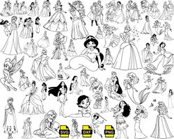 Disney Princess Outline svg, Disney Princess svg, png files