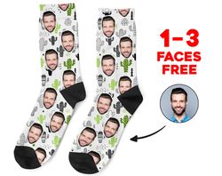 custom face socks, personalized photo socks, cactus picture socks, face on socks, customized funny photo gift for her, h