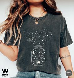Space Star Galaxy Shirt, Comfort Colors Shirt, Astronomy Tee, Crescent Moon, Milky Way, Unisex Constellation T-shirt