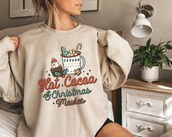 Hot Cocoa And Christmas Movies Sweater, Vintage Christmas Sweatshirt, Women's Cute Santa, Xmas Graphic Pullover, Holiday