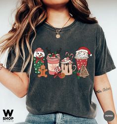 Retro Christmas Comfort Colors Shirt, Snowman Coffee Latte Shirt, Vintage Santa Christmas Shirt, Retro Holiday Shirt, Ug