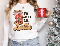 Retro Fa La Latte Christmas Coffee Shirt, Christmas Women Coffee Long Sleeve Tee, Vintage Christmas T shirt, Coffee Love