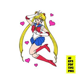 Sailor Moon Svg, Sailor Moon Outline Svg, Heart Svg, Mitsuishi, Sailor Moon Character Svg, Cartoon Svg, Ai Digital File