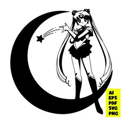 Sailor Moon Svg, Sailor Moon Outline Svg, Moon Svg, Sailor Moon Character Svg, Girl Svg, Cartoon Svg, Ai File