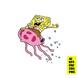 Spongebob Riding A Jellyfish Svg, Jellyfish Svg, Spongebob Funny Svg, Spongebob Svg, Cartoon Svg, Ai Eps Digital File