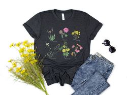 Flower t-shirt, Gift for her, Women trendy tshirt, Spring concept, Wild meadow flower nature tee, Floral Tee, Gardener B