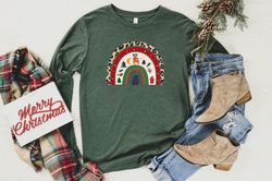 Rainbow Christmas Sweatshirt, Merry & Bright Long Sleeve Shirt, Women Gift Idea, Trendy Christmas Rainbow, Long Sleeve T