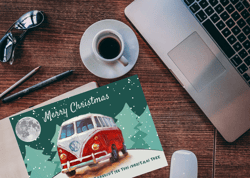 Merry Christmas! Digital Card to Download VWBus Painting Creeting Card.