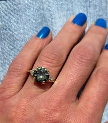 Green Tourmaline Ring - Statement Ring - Gold Ring - Engagement Ring - Round Ring - Cocktail Ring - Green Stone Ring