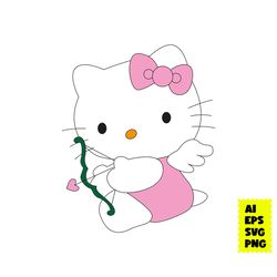 Kawaii Kitty Svg, Hello Kitty Cupid Svg, Hello Kitty, Kawaii Svg, Cute Cat Svg, Cat Svg, Cartoon Svg, Png Digital File