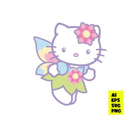 Kawaii Kitty Svg, Hello Kitty Svg, Hello Kitty Fairy Svg, Cute Cat Svg, Cat Svg, Cartoon Svg, Png Digital File