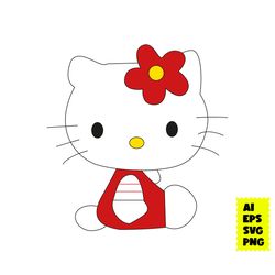 Kawaii Kitty Svg, Hello Kitty Svg, Kitty Svg, Cute Cat Svg, Cat Svg, Cartoon Svg, Png Digital File