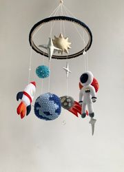 Cosmic Themed Nursery Decor, Astronaut and Planets Baby Mobile
