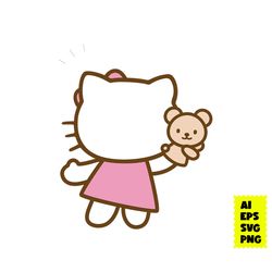 Kitty And Bear Svg, Bear Svg, Hello Kitty Svg, Cute Cat Svg, Cat Svg, Cartoon Svg, Png Digital File