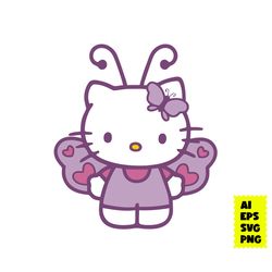 Butterfly Svg, Kawaii Kitty Svg, Hello Kitty Svg, Cute Cat Svg, Cat Svg, Cartoon Svg, Png Digital File