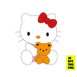 Kitty And Bear Svg, Bear Svg, Kawaii Svg, Hello Kitty Svg, Cute Cat Svg, Cat Svg, Cartoon Svg, Png Digital File